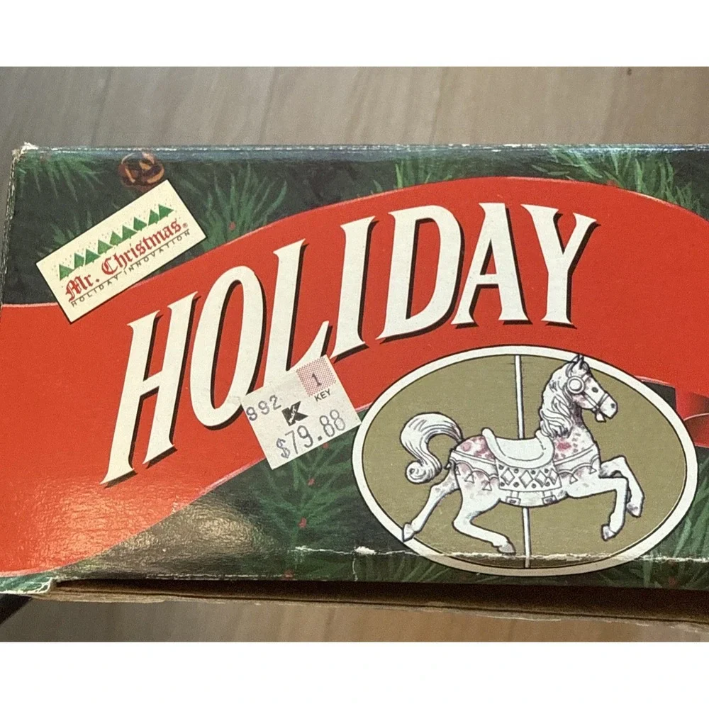 New Vintage Mr Christmas Holiday Carousel 1992 6 Horses 21 Carols Musical Lights